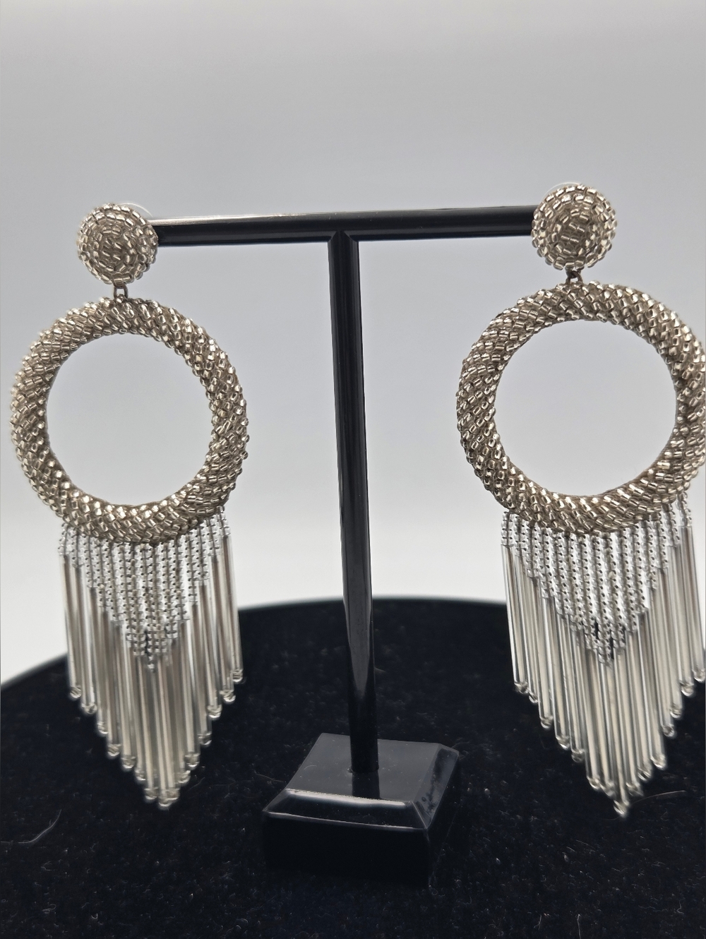Deepa Gurnani Silver Beaded Fringe Chandeliers